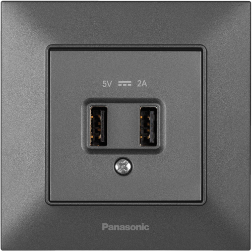 Розетка  USB 5V-2A дымчатая Panasonic Arkedia Slim (WNTC02312DG)