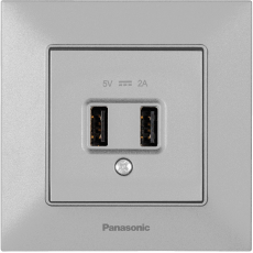 Розетка  USB 5V-2A серебристая
