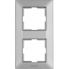 Рамка 2 поста вертикальная серебристая