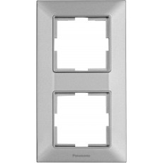 Рамка 2 поста вертикальная серебристая