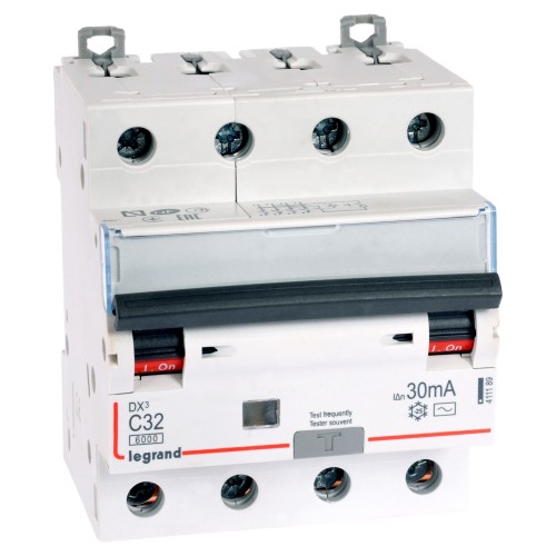 Дифференциальный автомат электромеханический 4P 32A хар-ка C 6kA 30mA тип AC Legrand DX3 (411189)