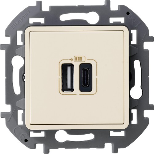 Зарядное устройство с двумя USB-разьемами A-C 240В/5В 3000мА слоновая кость Legrand Inspiria (673761)