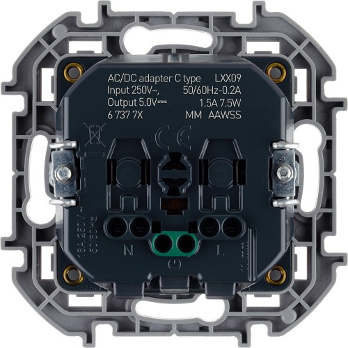 Розетка 2К+З немецкий стандарт 16А 250В со встроенным зарядным устройством USB C 1.5А 5В алюминий Legrand Inspiria (673772)