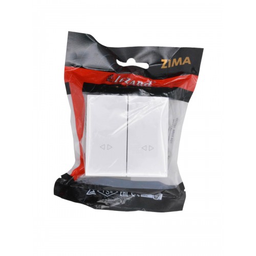  Выключатель двойной промежуточный белый безвинтовой зажим (10шт/120шт) Lezard Zima (704-0288-107TW)