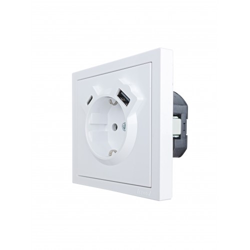 Розетка с/з TC + USB разъем белая (10шт/120шт) Lezard Zima (704-0288-181TC)