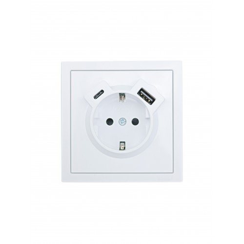Розетка с/з TC + USB разъем белая (10шт/120шт) Lezard Zima (704-0288-181TC)