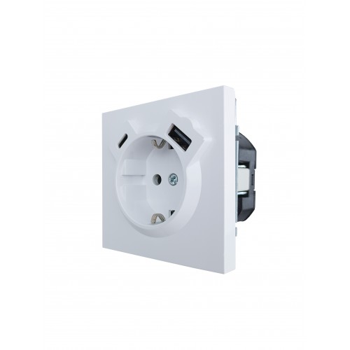 Розетка с/з TC + USB разъем белая (10шт/120шт) Lezard Zima (704-0288-181TC)