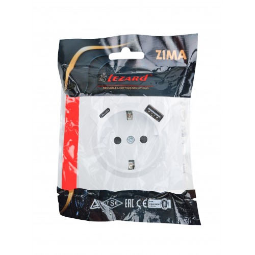 Розетка с/з TC + USB разъем белая (10шт/120шт) Lezard Zima (704-0288-181TC)
