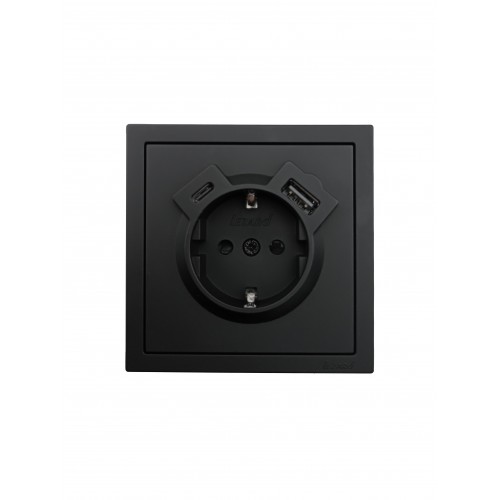 Розетка с/з TC + USB разъем черный бархат (10шт/120шт) Lezard Zima (704-4288-181TC)