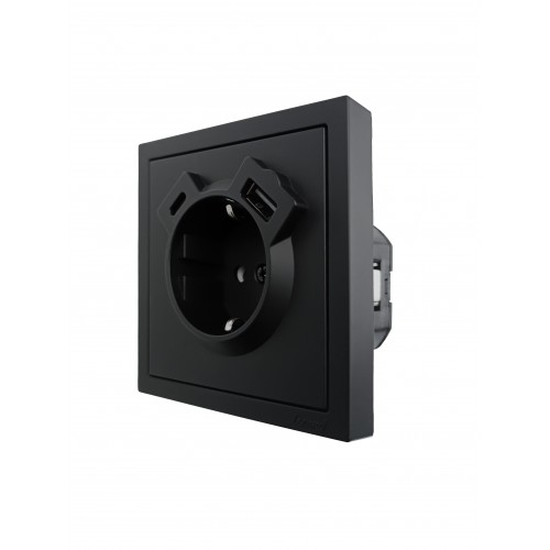 Розетка с/з TC + USB разъем черный бархат (10шт/120шт) Lezard Zima (704-4288-181TC)