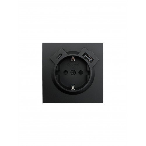 Розетка с/з TC + USB разъем черный бархат (10шт/120шт) Lezard Zima (704-4288-181TC)