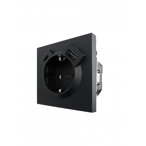 Розетка с/з TC + USB разъем черный бархат (10шт/120шт) Lezard Zima (704-4288-181TC)