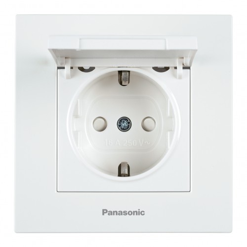 Розетка с крышкой (без рамки) белая  Panasonic Karre plus (WKTT02102WH-BY)