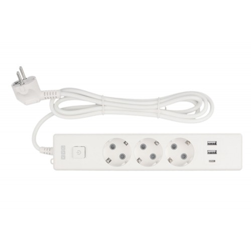 Удлинитель PC 1,9м, 3р с/з, с вык.16А, 3USB, бел. PC-5-2M Power Cube     (PC-5-2M)