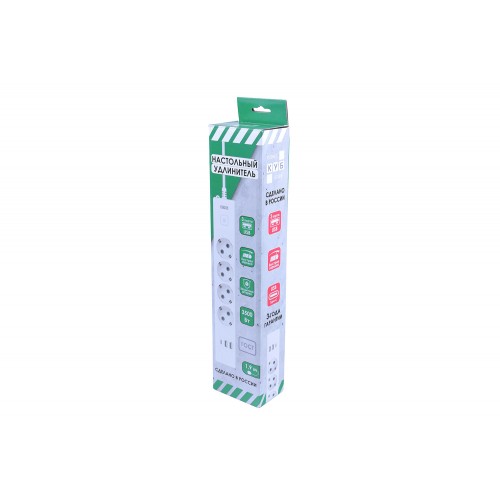 Удлинитель PC 1,9м, 4р с/з, с вык.16А, 3USB, бел. PC-6-2M Power Cube     (PC-6-2M)