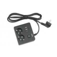 Удлинитель PC 1,9м, 2р с/з, с вык.16А, 3USB, черн. кв PC-1B-2M