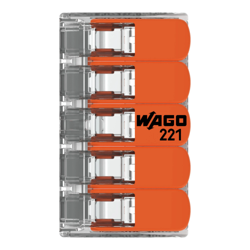 Клемма с рычажками на 5 проводников 0,2-4 мм2 (1 шт.) WAGO     (WAGO.221-415)