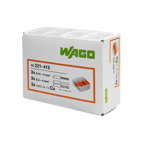 Клемма с рычажками на 3 проводника 0,2-4 мм2 (1 шт.) WAGO  (WAGO.221-413)