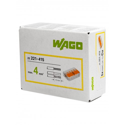 Клемма с рычажками на 5 проводников 0,2-4 мм2 (1 шт.) WAGO  (WAGO.221-415)